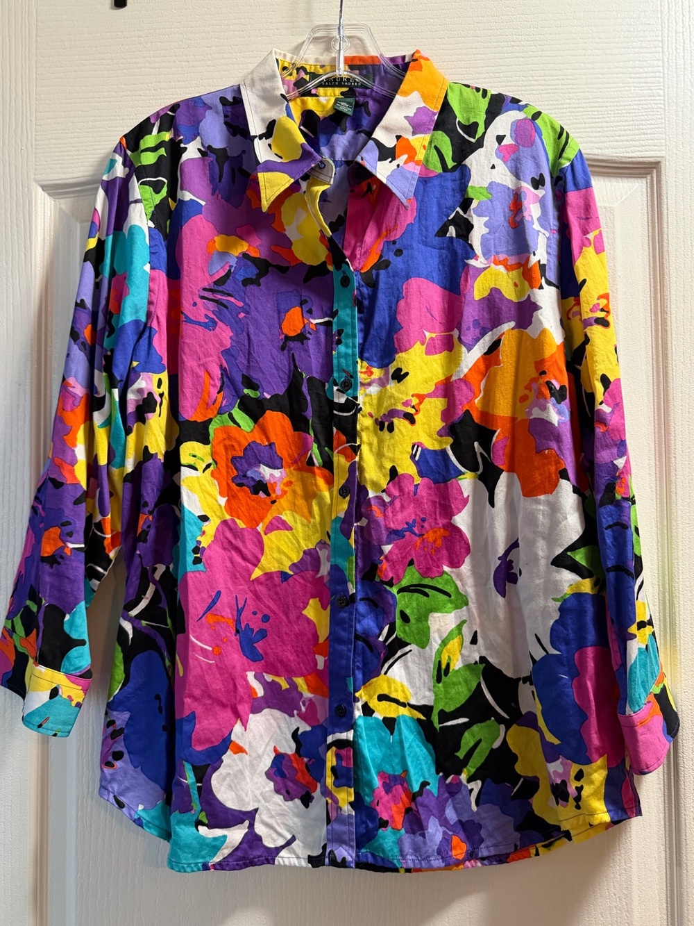 Lauren Ralph Lauren Bold Abstract Floral Button Down Shirt XL Vintage 90s